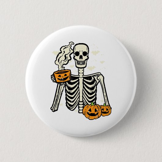 Halloween Skeleton Pumpkin Fall Kaffee Kostüm Button (Vorderseite)