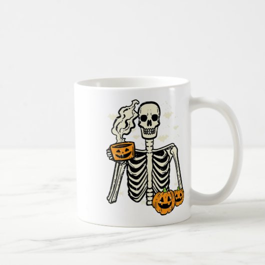 Halloween Skeleton Pumpkin Fall Kaffee Kostüm Kaffeetasse (Rechts)