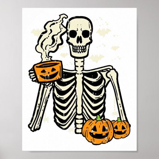 Halloween Skeleton Pumpkin Fall Kaffee Kostüm Poster (Vorne)