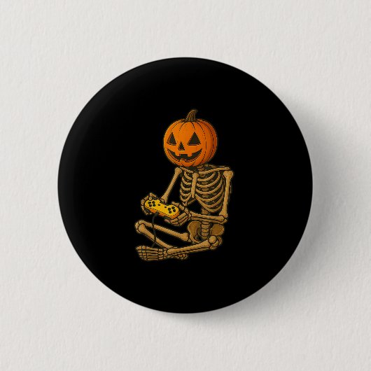 Halloween Skeleton Pumpkin Gamer Video Gaming Men  Button (Vorderseite)