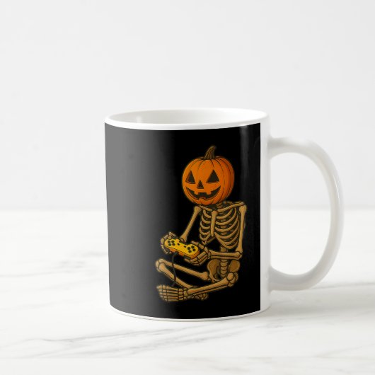 Halloween Skeleton Pumpkin Gamer Video Gaming Men  Kaffeetasse (Rechts)