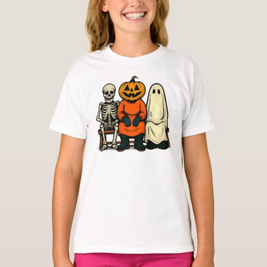 Halloween Skeleton Pumpkin Ghost T-Shirt (Vorderseite)