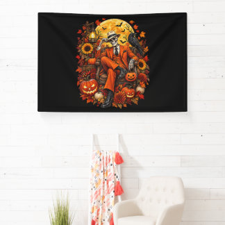 Halloween Skeleton Pumpkin Harvest Spooky Autumn Banner