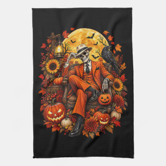 Halloween Skeleton Pumpkin Harvest Spooky Autumn Geschirrtuch