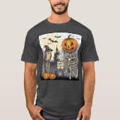 Halloween Skeleton Pumpkin Owl Dark Graphic T-Shir T-Shirt (Vorderseite)