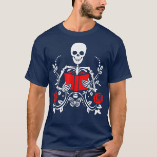 Halloween Skeleton Reading Book Bookworm Reader Fu T-Shirt