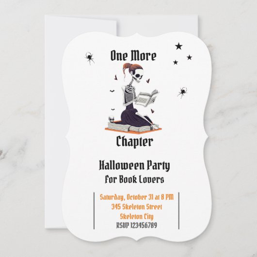 Halloween Skeleton Reading Book Lovers Party Einladung (Vorderseite)