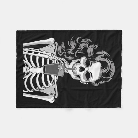Halloween Skeleton Retro Style Drink Beverage Quir Fleecedecke (Vorderseite (Horizontal))