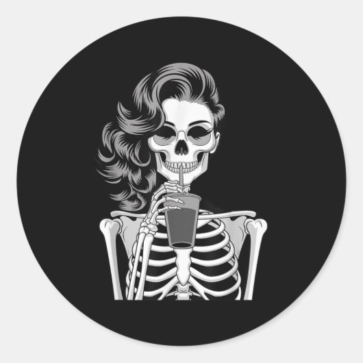 Halloween Skeleton Retro Style Drink Beverage Quir Runder Aufkleber (Vorderseite)