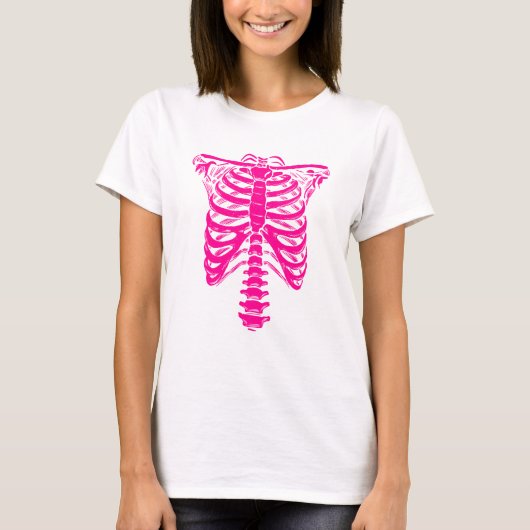 Halloween Skeleton Rib Cage rosa T-Shirt (Vorderseite)