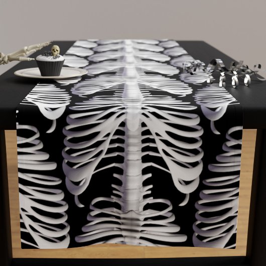 Halloween Skeleton Rib käfig Muster Spooky Black Kurzer Tischläufer