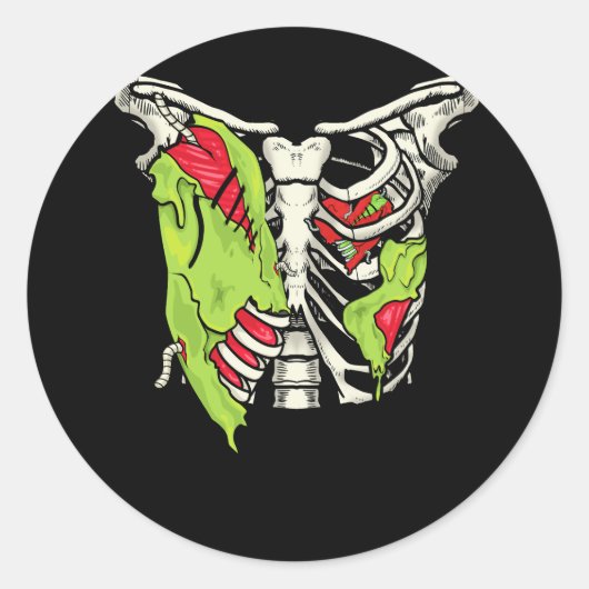 Halloween Skeleton Rib Käfig Zombie Kostüm Torn Fa Runder Aufkleber (Vorderseite)