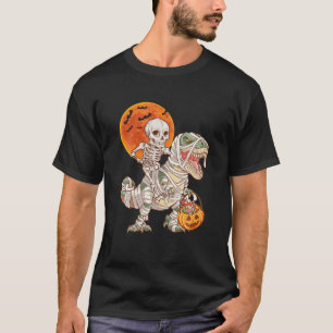 Halloween Skeleton Riding Dinosaur T Rex Mummy Pum T-Shirt