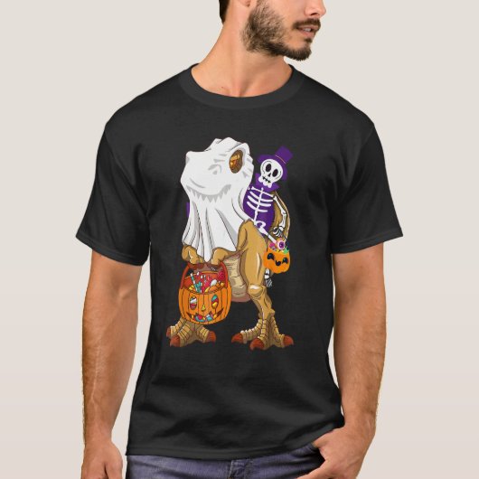 Halloween Skeleton Riding Mummy Dinosaur Rex Pump T-Shirt (Vorderseite)