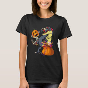 Halloween Skeleton Riding Mummy Dinosaur Rex Pump T-Shirt