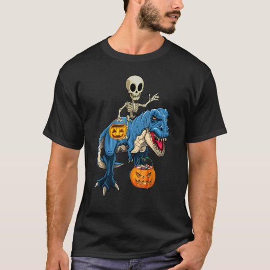 Halloween Skeleton Riding Mummy Dinosaur Rex Pump T-Shirt (Vorderseite)