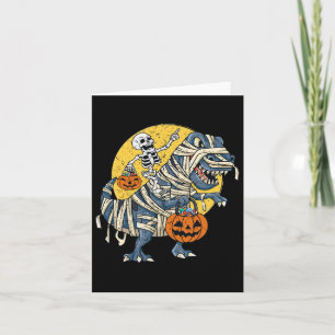 Halloween Skeleton Riding Mummy Dinosaur T Rex Pum Karte