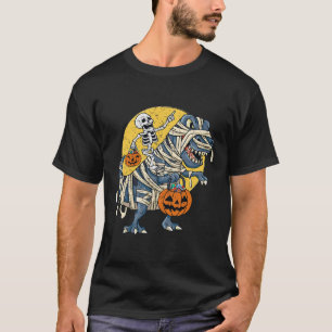 Halloween Skeleton Riding Mummy Dinosaur T rex Pum T-Shirt