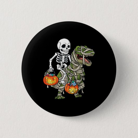 Halloween Skeleton Riding Mummy Dinosaur T Rex Spa Button (Vorderseite)