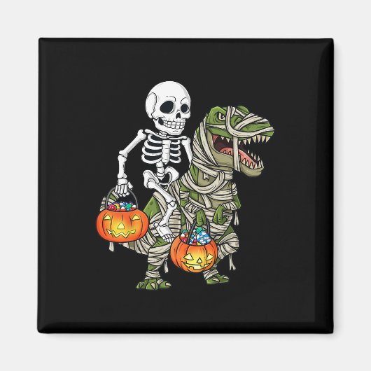 Halloween Skeleton Riding Mummy Dinosaur T Rex Spa Magnet (Vorne)
