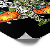 Halloween Skeleton Riding Mummy Dinosaur T Rex Spa Poster (Ecke)