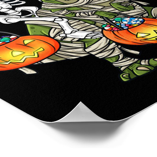 Halloween Skeleton Riding Mummy Dinosaur T Rex Spa Poster (Ecke)