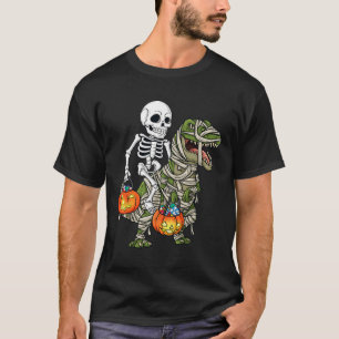 Halloween Skeleton Riding Mummy Dinosaur T Rex Spa T-Shirt