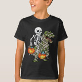 Halloween Skeleton Riding Mummy Dinosaur T Rex Spa T-Shirt (Vorderseite)
