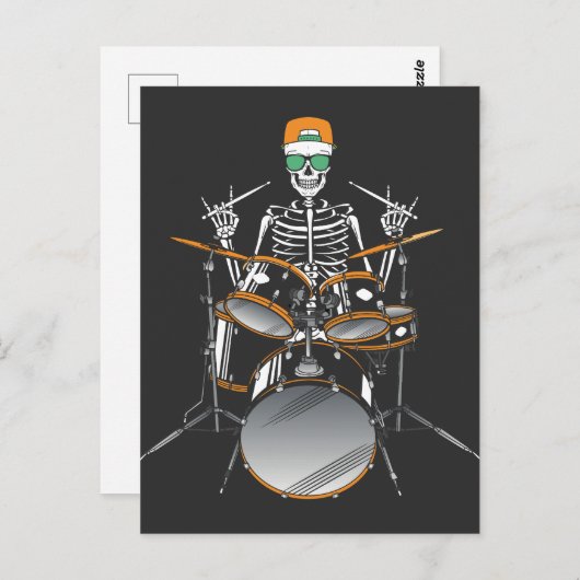 Halloween Skeleton Rock Hand Playing Drums Postkarte (Vorne/Hinten)