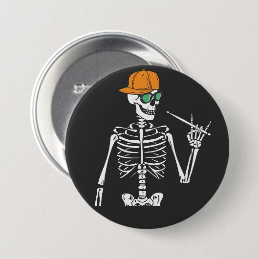 Halloween Skeleton Rock Hand Playing Drums Runde Button (Vorne & Hinten)