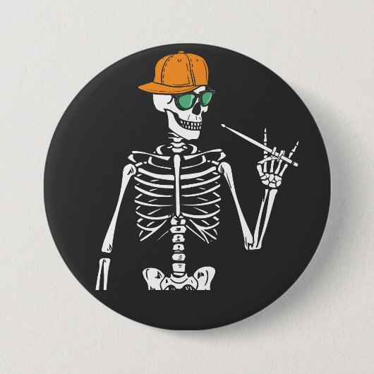 Halloween Skeleton Rock Hand Playing Drums Runde Button (Vorderseite)
