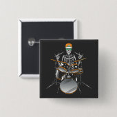 Halloween Skeleton Rock Hand Playing Drums Square Button (Vorne & Hinten)