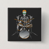 Halloween Skeleton Rock Hand Playing Drums Square Button (Vorderseite)