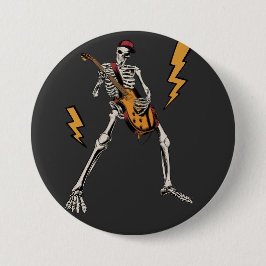 Halloween Skeleton Rock Hand Playing Gitarre Runde Button (Vorderseite)