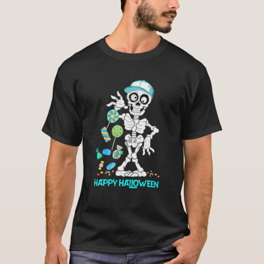Halloween Skeleton Salting Candy Funny T-Shirt (Vorderseite)