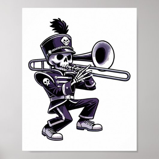 Halloween Skeleton School Marching Band Trombone P Poster (Vorne)