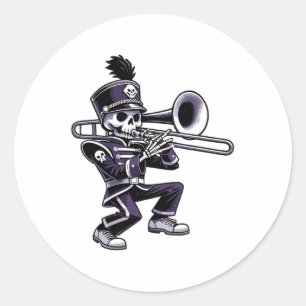 Halloween Skeleton School Marching Band Trombone P Runder Aufkleber