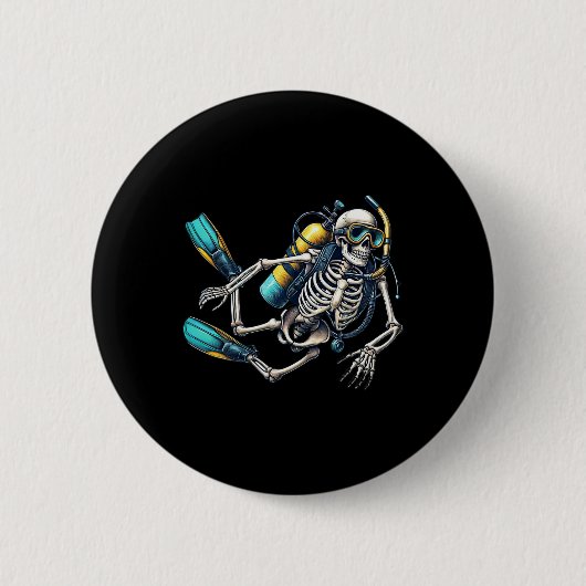 Halloween Skeleton Scuba Diver Button (Vorderseite)
