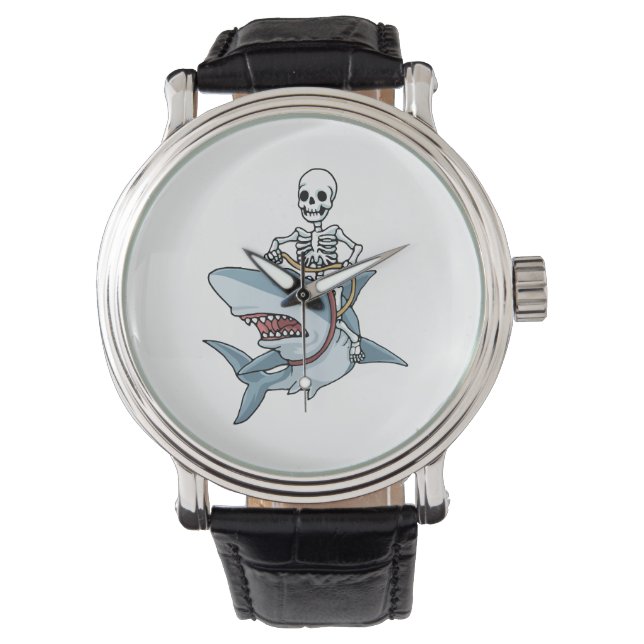 Halloween Skeleton Shark Funny Halloween Geschenk Armbanduhr (Vorderseite)