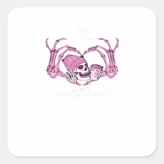 Halloween Skeleton Skeleton Beanie Design Quadratischer Aufkleber (Vorderseite)