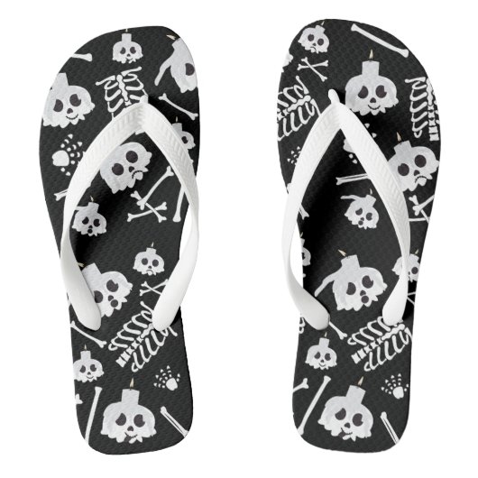 Halloween Skeleton Skull Bones Muster Badesandalen (Fußbett)