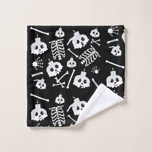 Halloween Skeleton Skull Bones Muster Badhandtuch Set (Waschlappen)