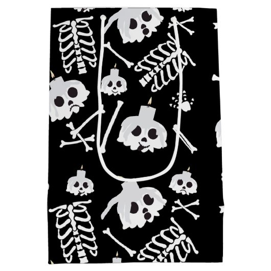 Halloween Skeleton Skull Bones Muster Mittlere Geschenktüte (Rückseite)