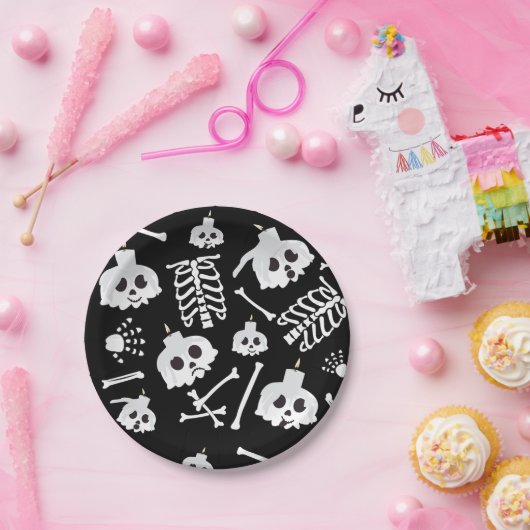 Halloween Skeleton Skull Bones Muster Pappteller (Party)