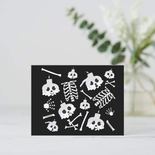 Halloween Skeleton Skull Bones Muster Postkarte (Stehend Vorderseite)
