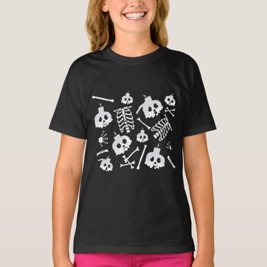 Halloween Skeleton Skull Bones Muster T-Shirt (Vorderseite)