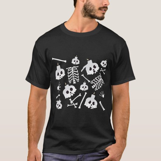 Halloween Skeleton Skull Bones Muster T-Shirt (Vorderseite)