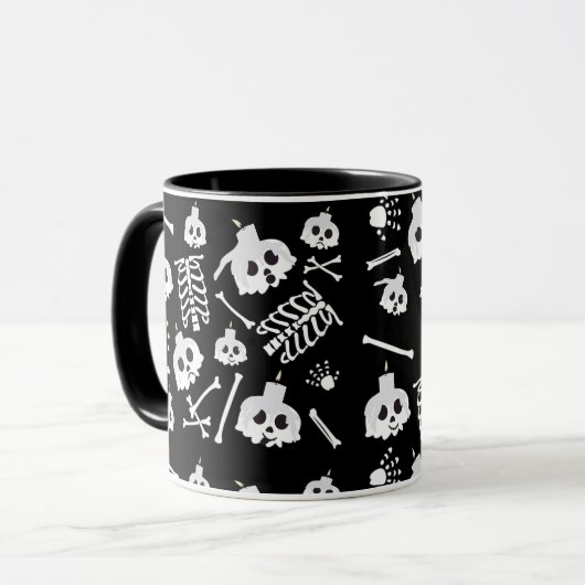 Halloween Skeleton Skull Bones Muster Tasse (Vorderseite Links)