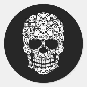 Halloween Skeleton Skull Gamer Boys Men Controller Runder Aufkleber