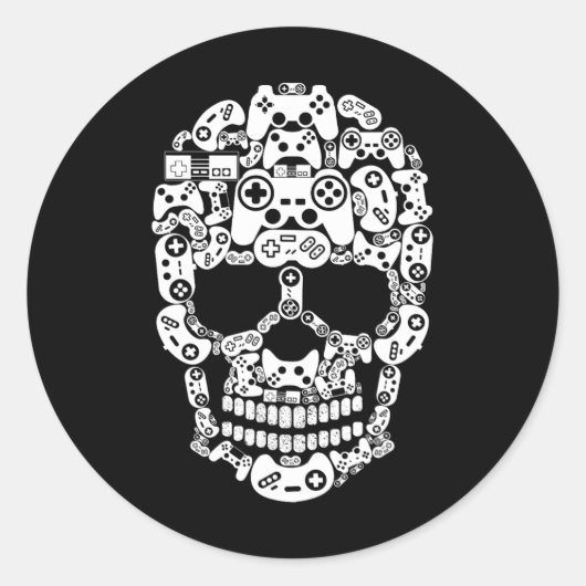 Halloween Skeleton Skull Gamer Boys Men Controller Runder Aufkleber (Vorderseite)